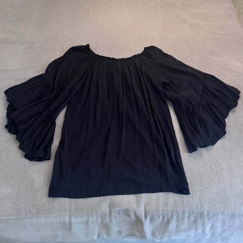 Elan Black Off-The-Shoulder Bell Sleeve Blouse
